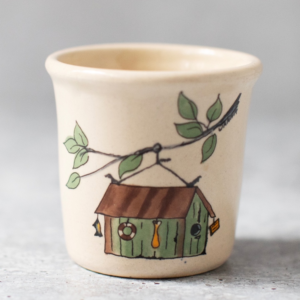 Birdhouse Mini Crock Candle Holder Yesteryears Pottery Marshall Texas 2 5/8”